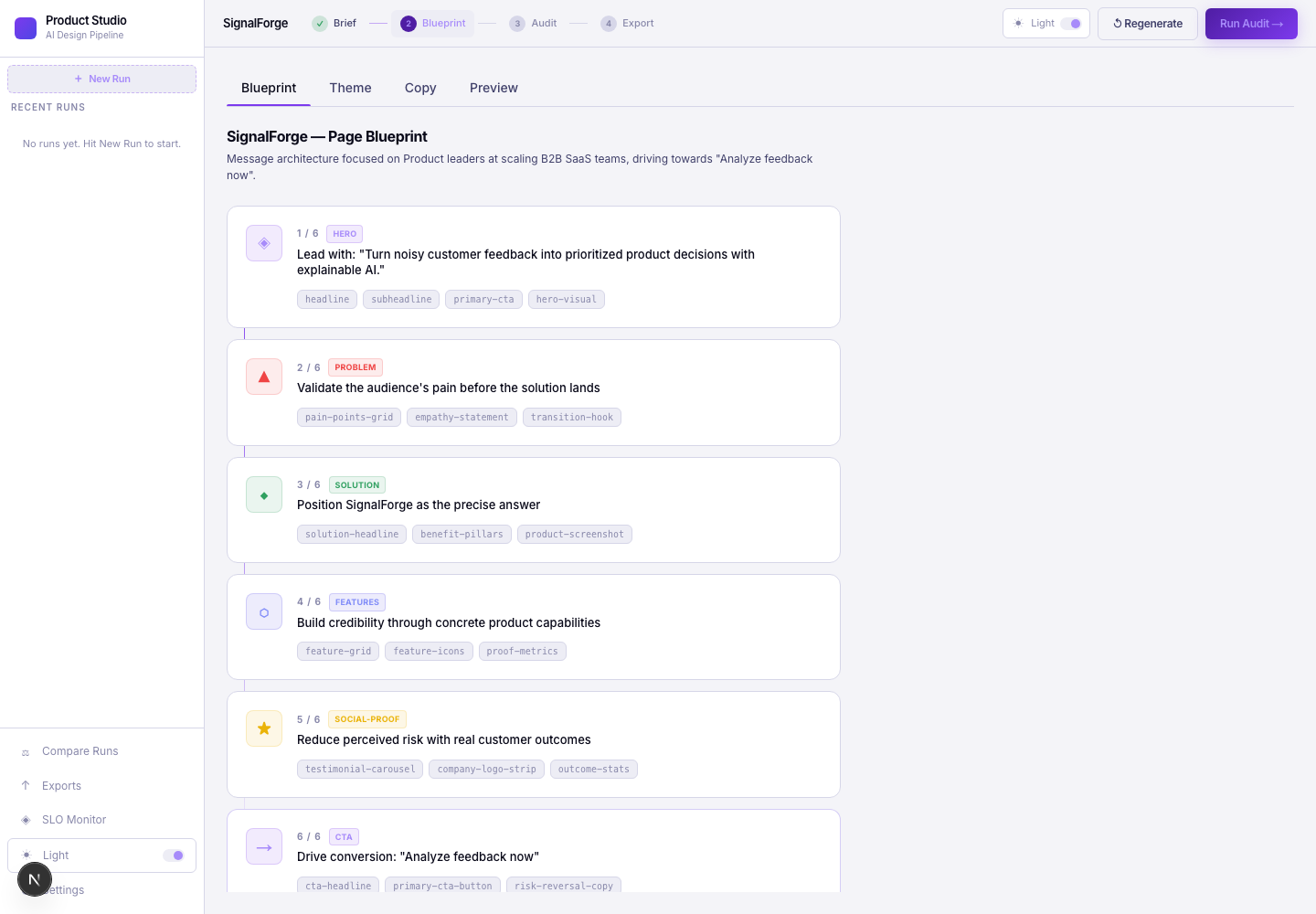Product Studio generated blueprint view in light mode